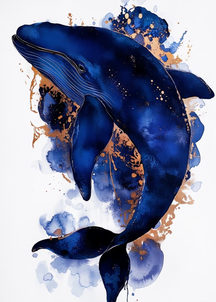 Blue Whale Gold Splash by Justyna Jaszke — canvas wall art