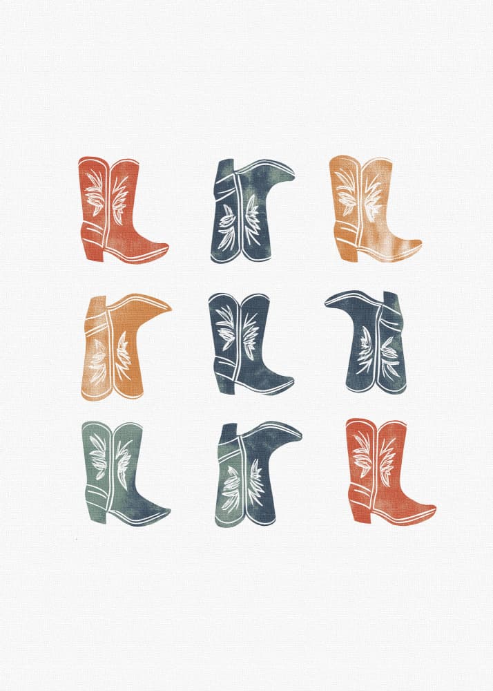 Colorful Cowboy Boots by Pictufy Studio IV — canvas wall art