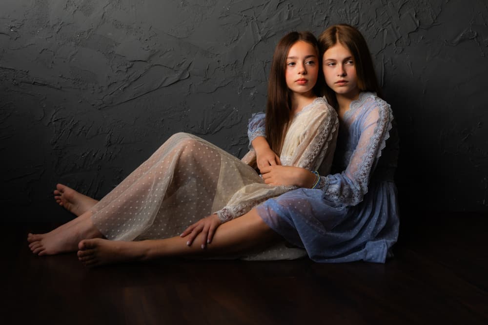 Sisters Quiet Embrace by Gila Koller — canvas wall art