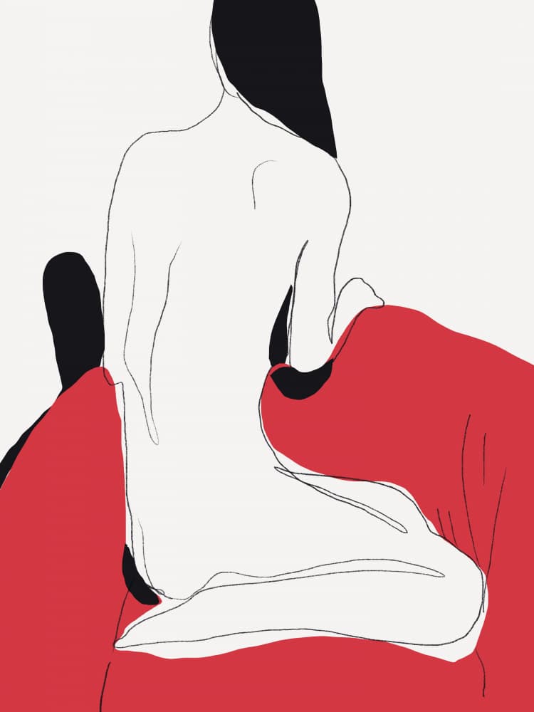 Woman On Red Sofa by Little Dean — canvas wall art