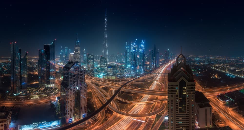 Dubai City Nightscape by Javier de la Torre — canvas wall art
