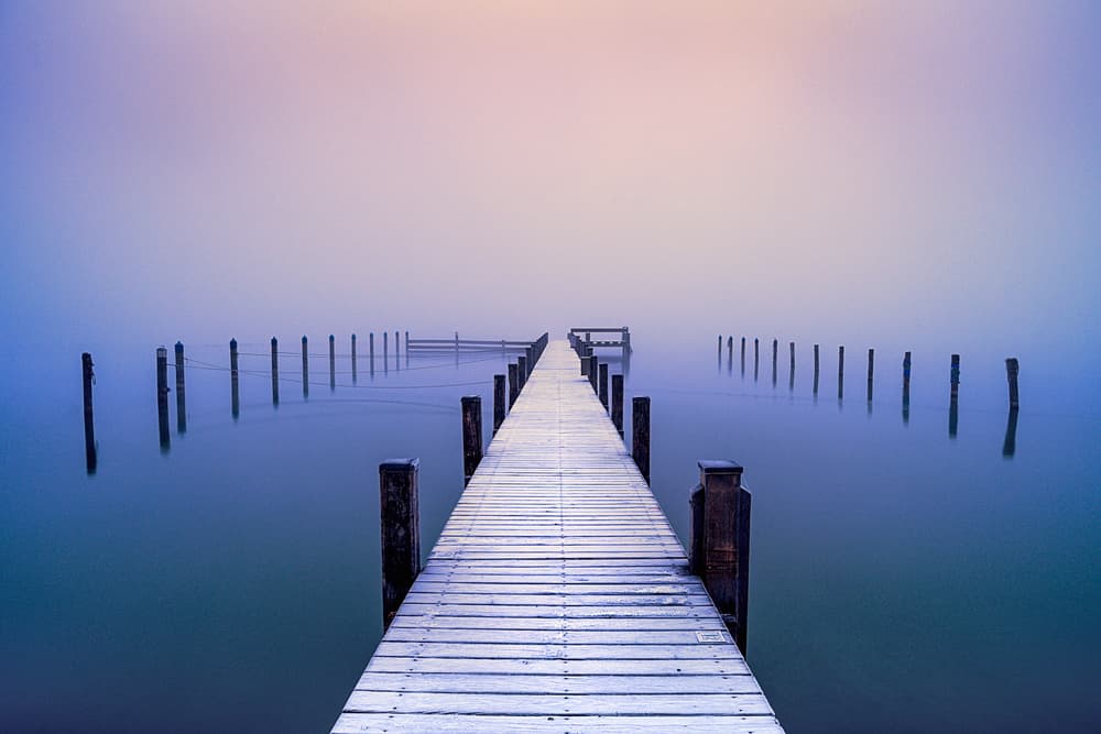 Pastel Foggy Pier by Ulrike Eisenmann — canvas wall art