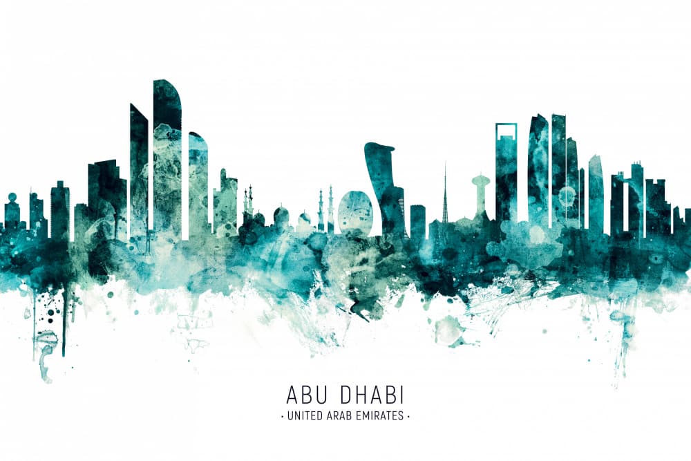 Abu Dhabi Skyline Watercolor by Michael Tompsett — canvas wall art