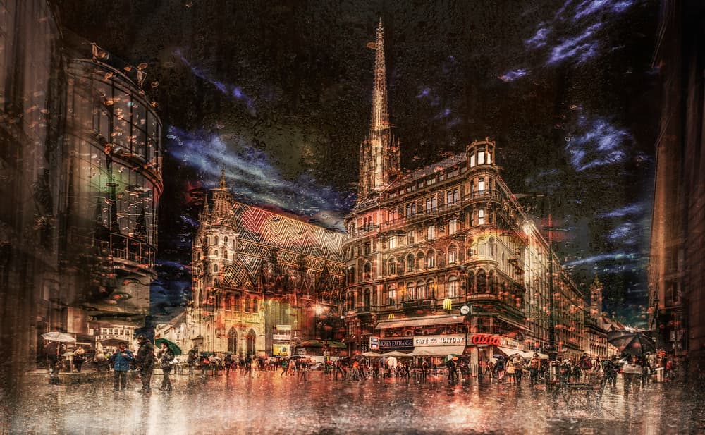 Vienna Rainy Night by Jackson Carvalho — canvas wall art