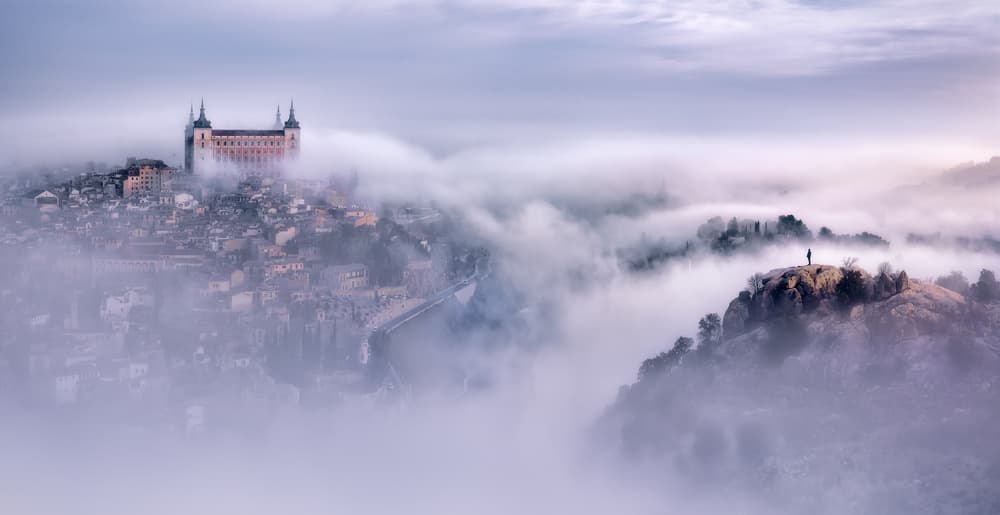 Misty Toledo Alcazar by Jesús M. García — canvas wall art