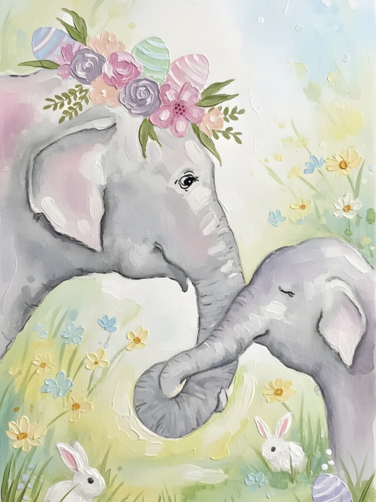 Sweet Easter Elephants by HUGO — canvas wall art