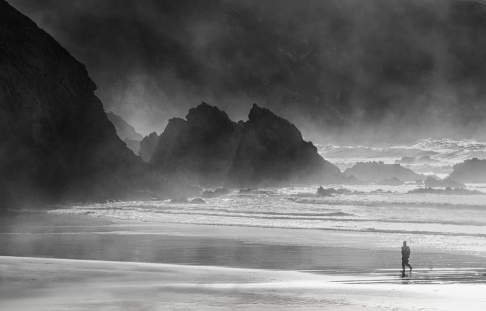 Misty Beach Walk by Uschi Hermann — canvas wall art