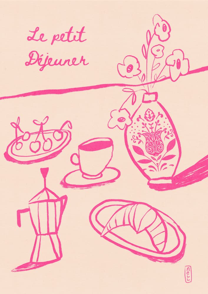 Pink French Breakfast by Dirkie Nell — canvas wall art