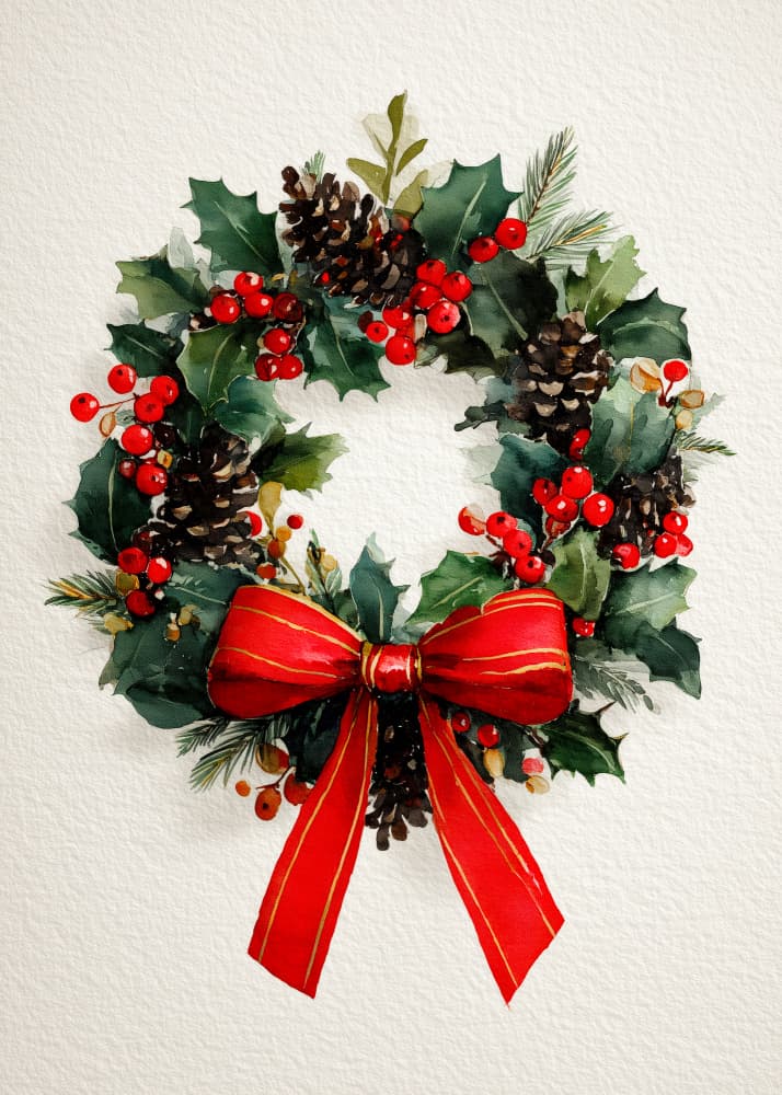 Festive Christmas Wreath by Justyna Jaszke — canvas wall art