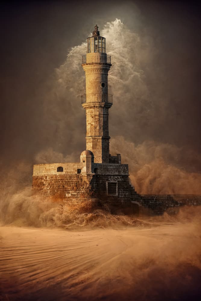 Ancient Lighthouse Sandstorm by Marcel Egger — canvas wall art