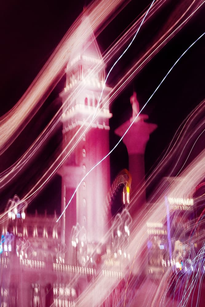 Pink City Light Trails by Pictufy Studio III — canvas wall art
