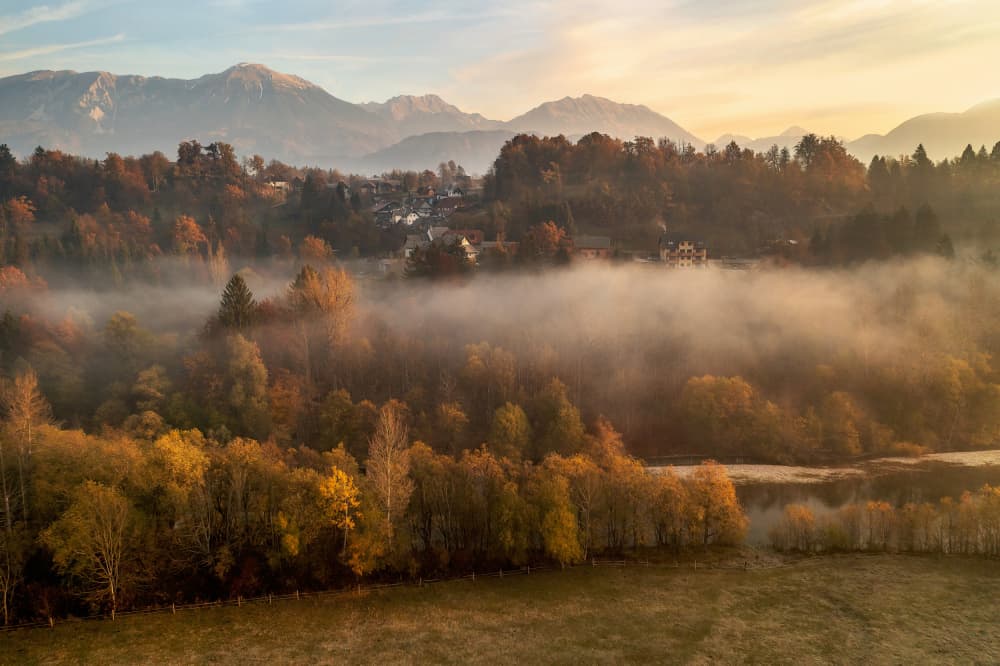 Autumn Morning Mist by Ales Krivec — canvas wall art