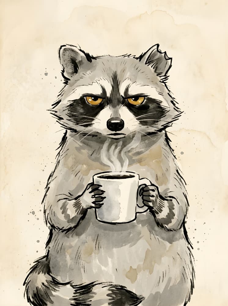 Grumpy Raccoon Coffee by HUGO — canvas wall art