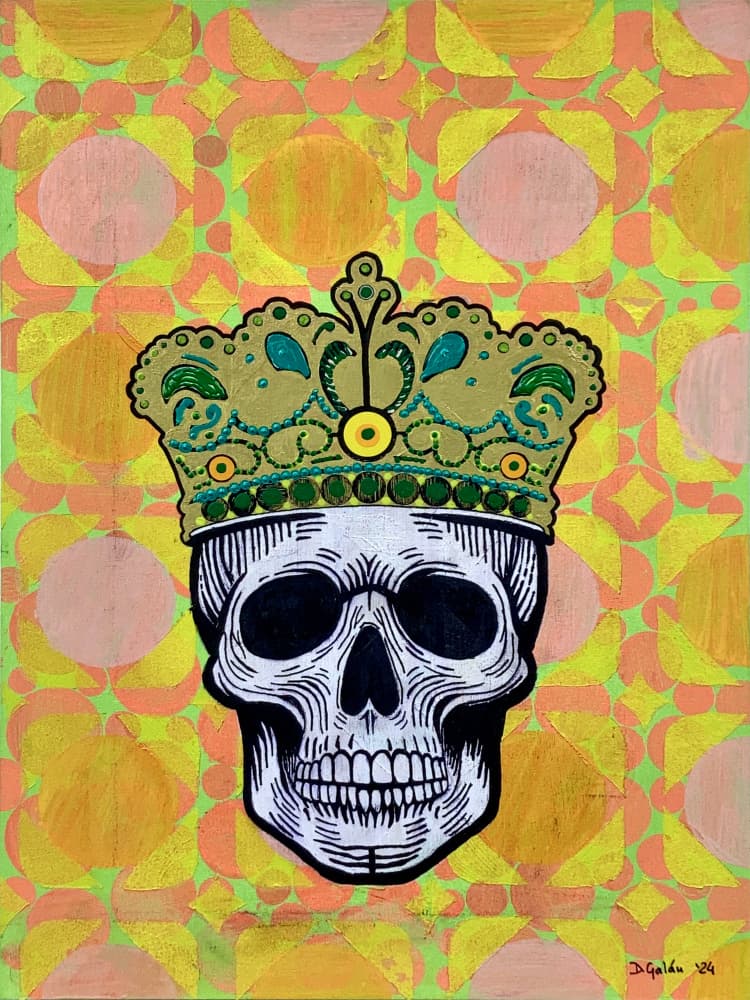 Crowned Golden Skull by David Galan — canvas wall art