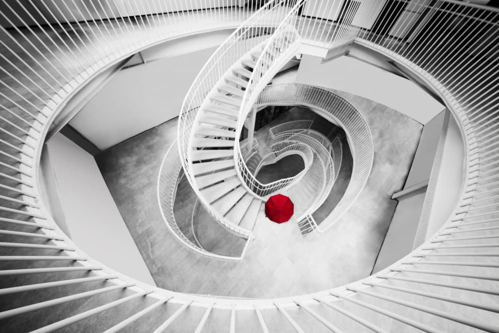 Red Umbrella Spiral Staircase by konglingming — canvas wall art
