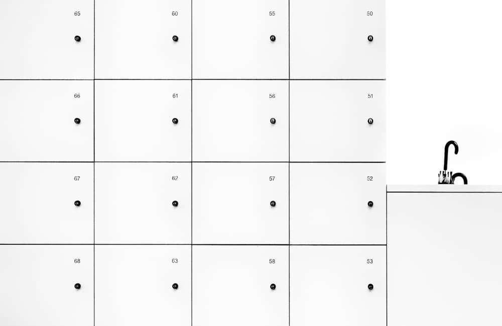 White Lockers Umbrella by Gerard Jonkman — canvas wall art