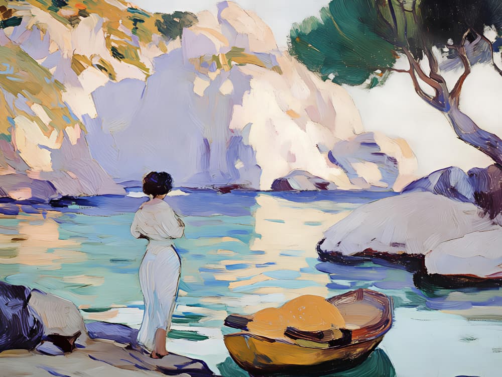 Woman By Serene Bay by Avanesova Elena — canvas wall art