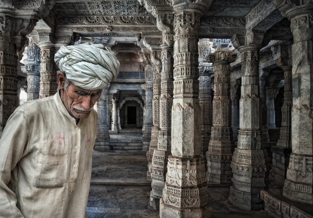 Indian Man Stone Temple by Piet Flour — canvas wall art