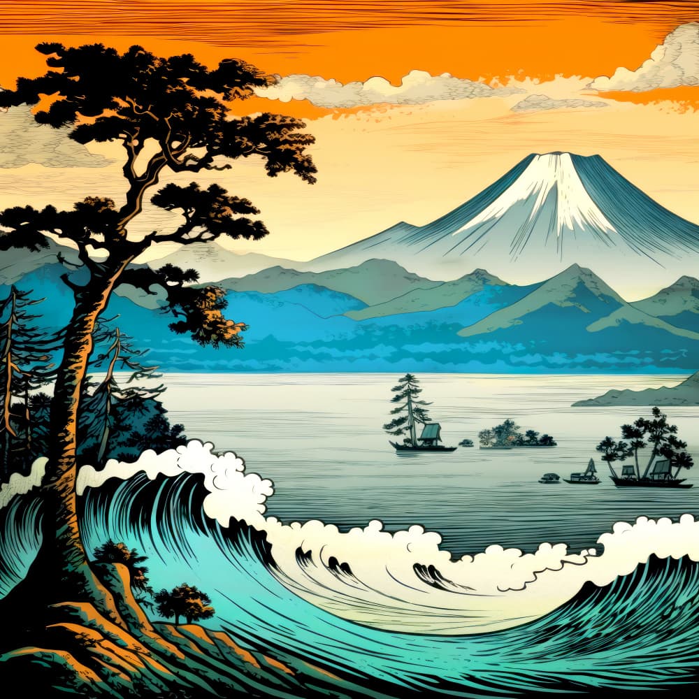 Sunrise Mount Fuji Waves by Justyna Jaszke — canvas wall art