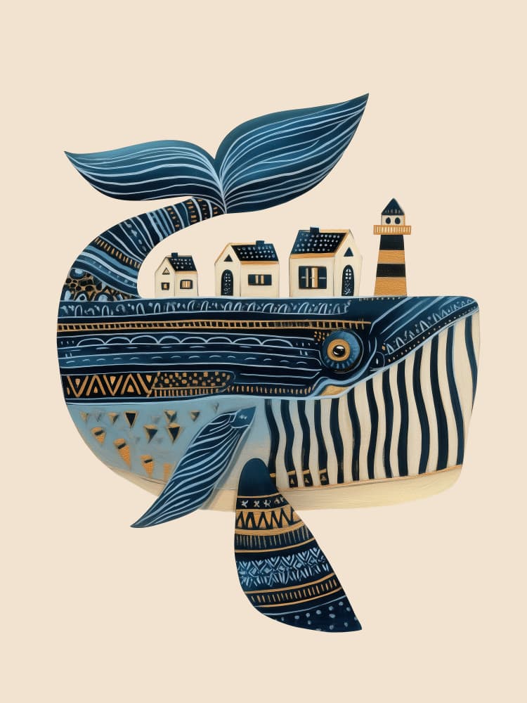 Whimsical Whale Village by City Art — canvas wall art
