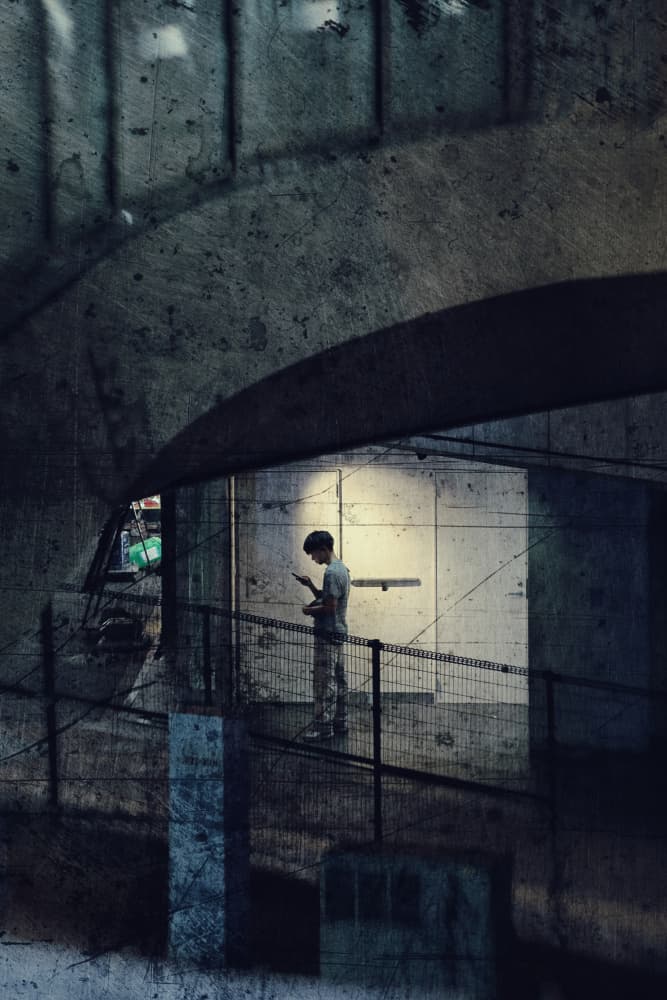 Urban Man Phone Light by Shigeharu — canvas wall art