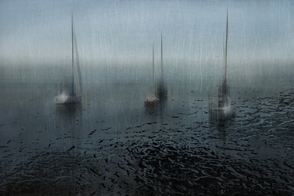 Misty Rainy Sailboats by Natalia — canvas wall art
