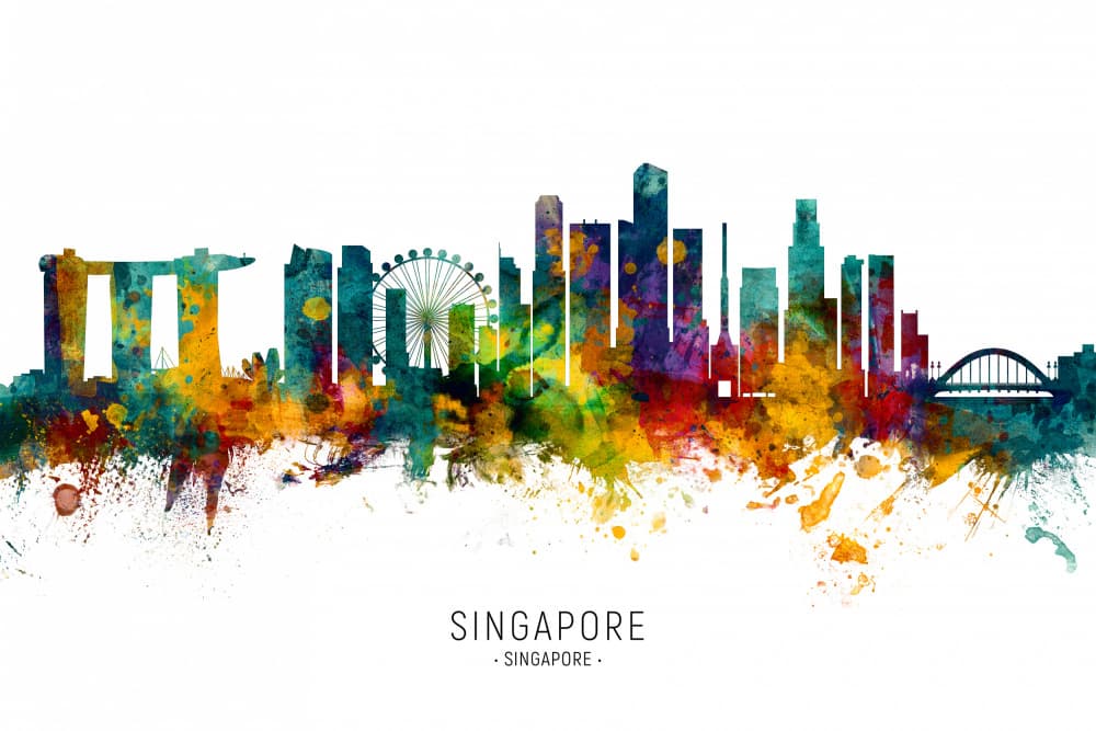 Colorful Singapore Skyline by Michael Tompsett — canvas wall art