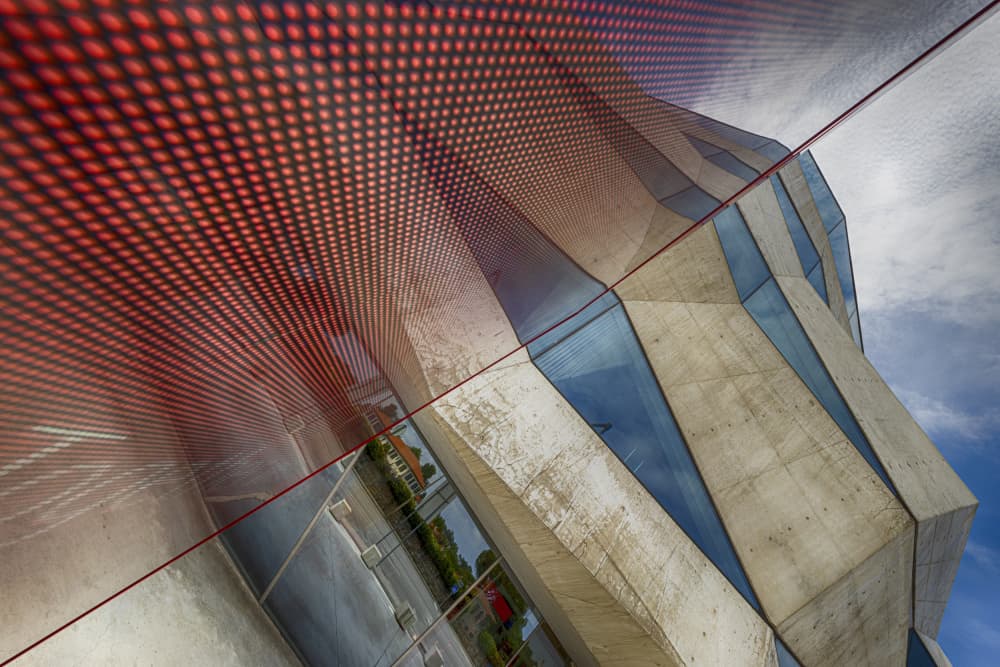 Red Dot Geometric Facade by Filipe P Neto — canvas wall art
