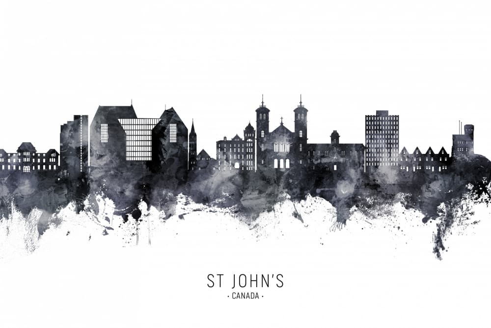 St John's Skyline Watercolor by Michael Tompsett — canvas wall art