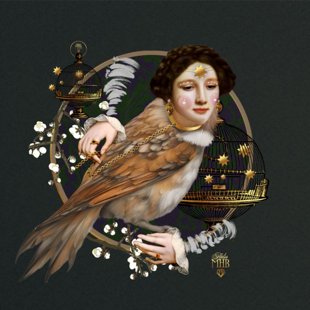Elegant Bird Woman by Atelier MHB — canvas wall art