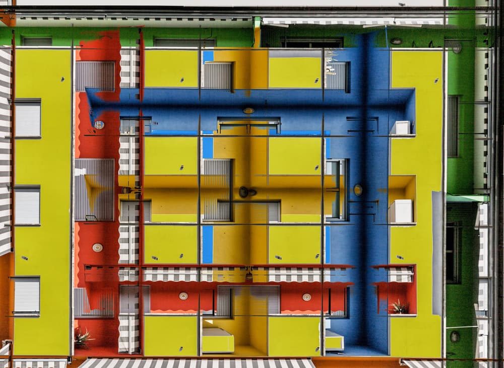 Vibrant Geometric Facade by Jois Domont ( J.L.G.) — canvas wall art
