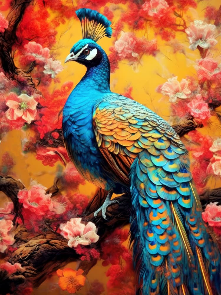Vibrant Peacock Blossoms by Justyna Jaszke — canvas wall art