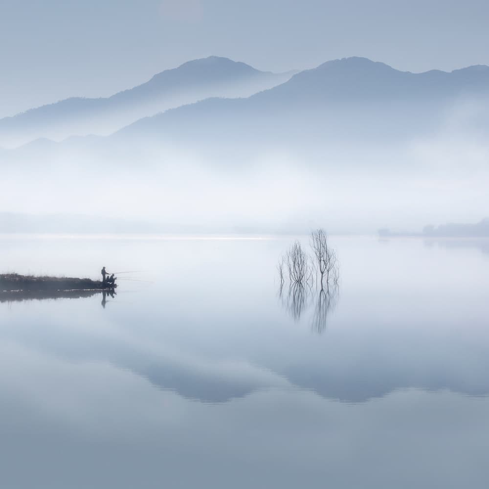 Misty Lake Fisherman by Jose Beut — canvas wall art