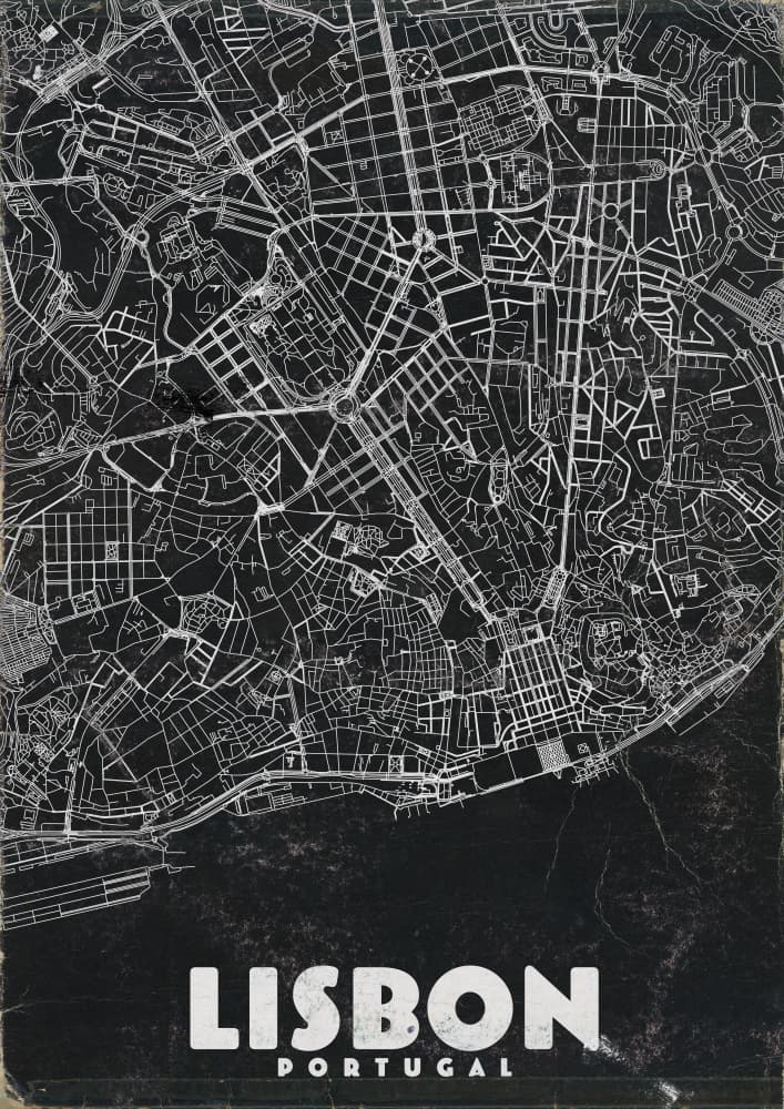 Historic Lisbon City Map by Nicholas — canvas wall art