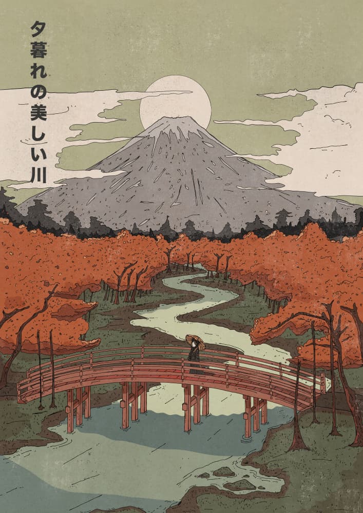 Autumn Fuji Bridge View by Nicholas — canvas wall art