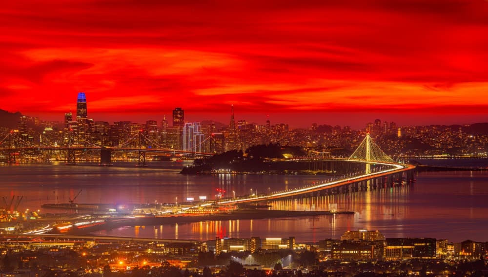 San Francisco Red Sunset by Ning Lin — canvas wall art