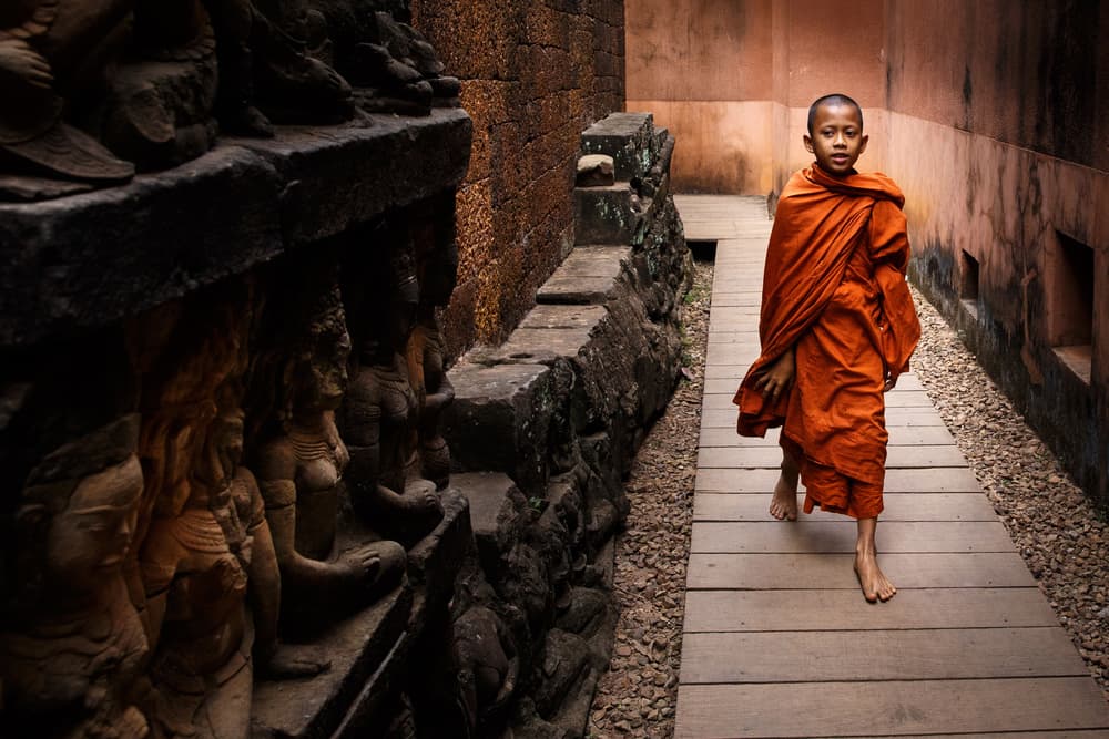 Young Monk Temple Path by Ali Khataw — canvas wall art