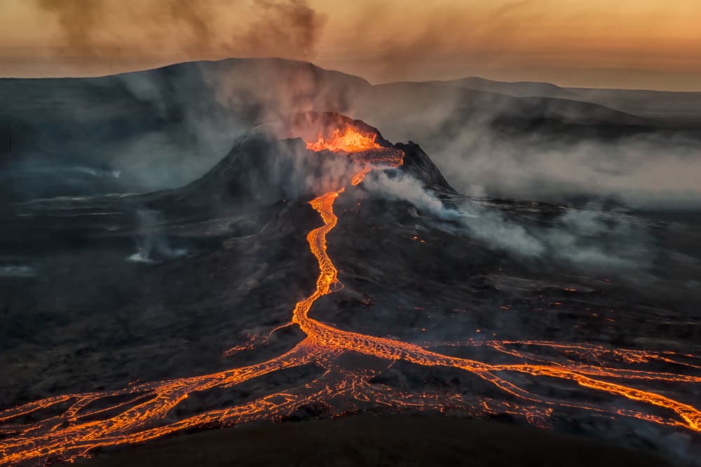 Fiery Volcanic Eruption by James Bian — canvas wall art