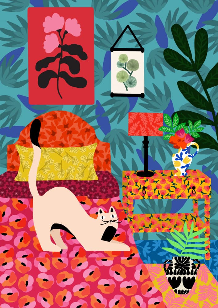 Floral Purr-adise by Rafaela Mascaro — canvas wall art