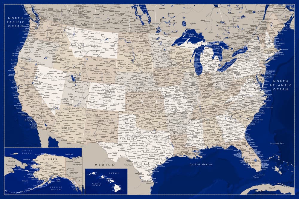 Vintage United States Map by Rosana Laiz Blursbyai — canvas wall art