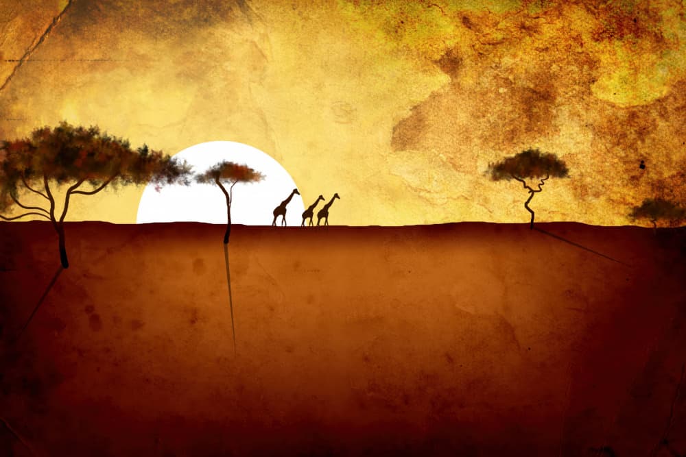 Giraffes at Golden Sunset by Rafal Kulik — canvas wall art