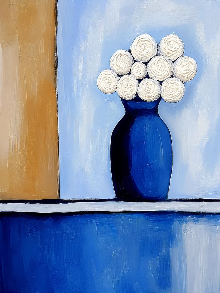 Blue Vase White Flowers by Avanesova Elena — canvas wall art