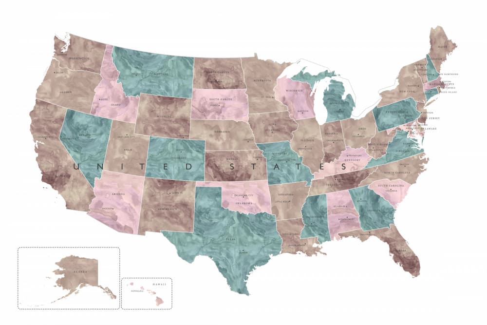 Muted United States Map by Rosana Laiz Blursbyai — canvas wall art