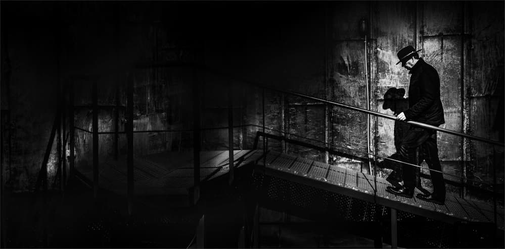 Shadowed Industrial Ascent by Gilbert Claes — canvas wall art