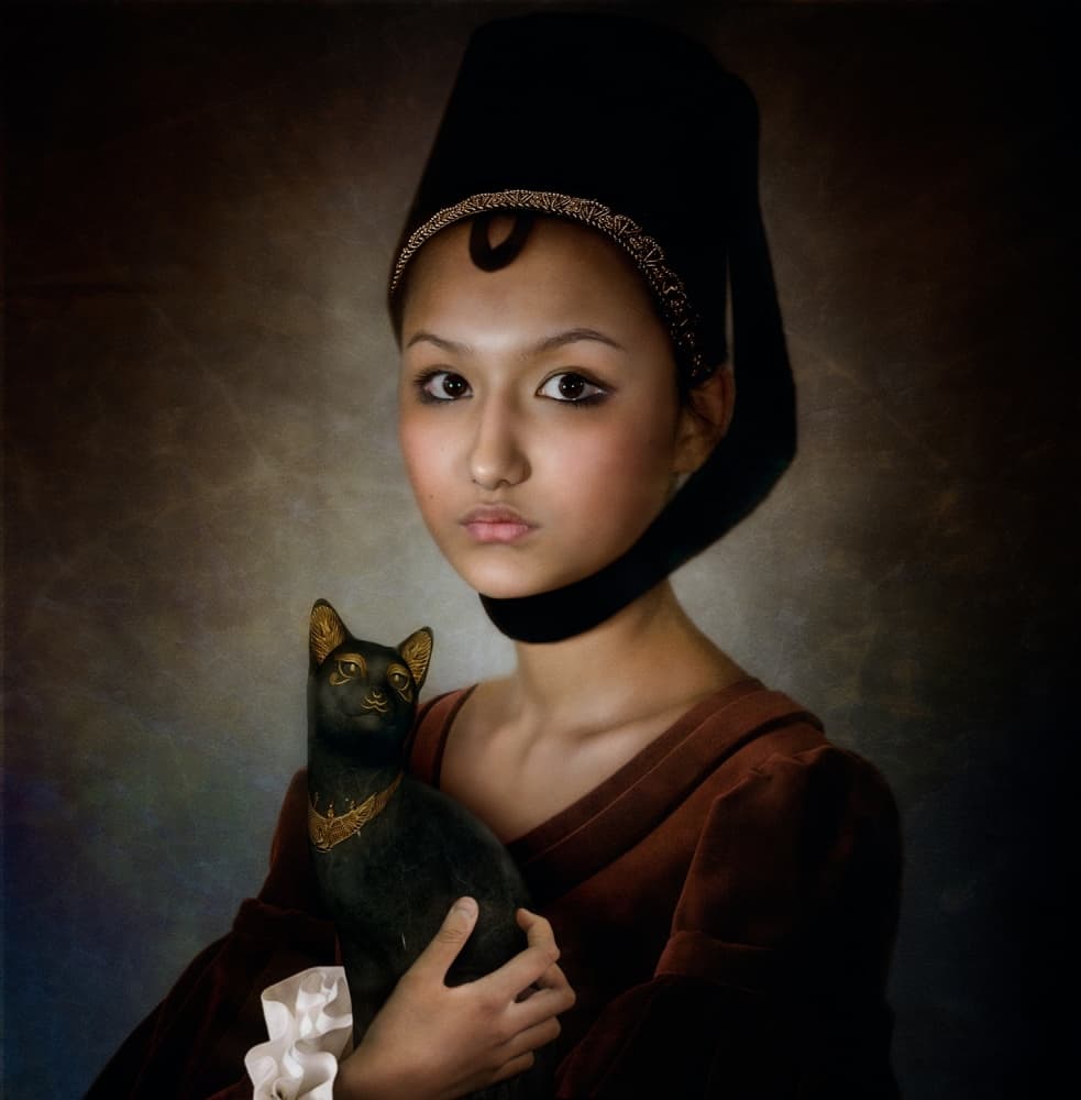 Renaissance Girl And Cat by Svetlana Melik-Nubarova — canvas wall art