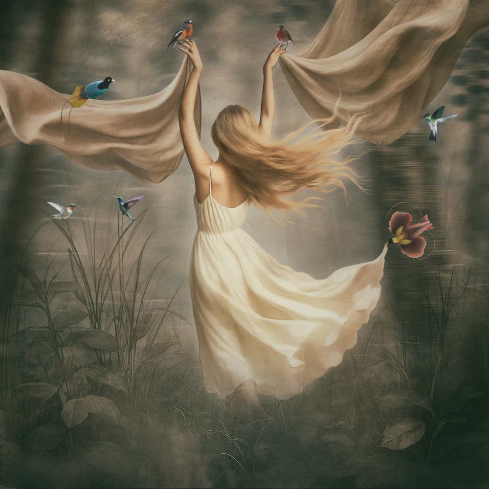 Ethereal Woman With Birds by Ewa Całkosińska-Kajzer — canvas wall art