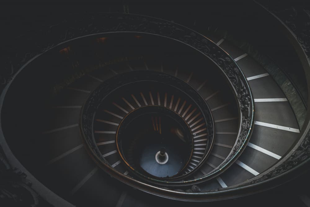 Elegant Dark Spiral Staircase by JUNKO TORIKAI — canvas wall art