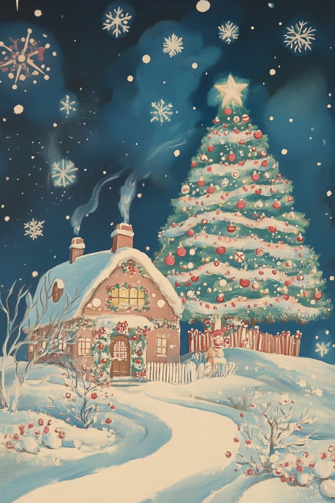 Snowy Christmas Night by Melloi Art Prints — canvas wall art