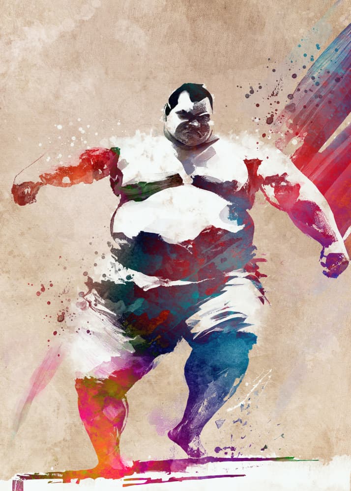 Powerful Sumo Watercolor by Justyna Jaszke — canvas wall art