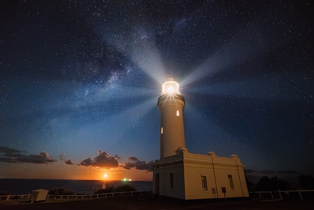 Moonrise and Lighthouse by Jingshu Zhu — canvas wall art